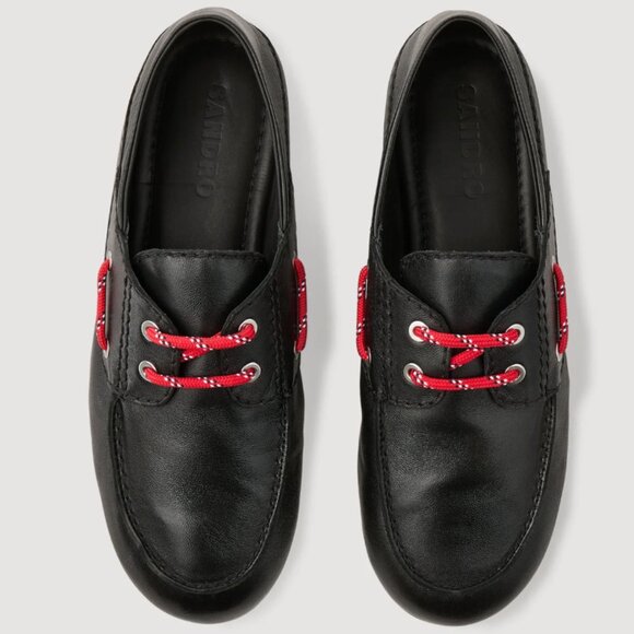 SANDRO LEATHER BOAT SHOE LOAFERS BLACK AND RED SIZE 39 - Picture 1 of 13